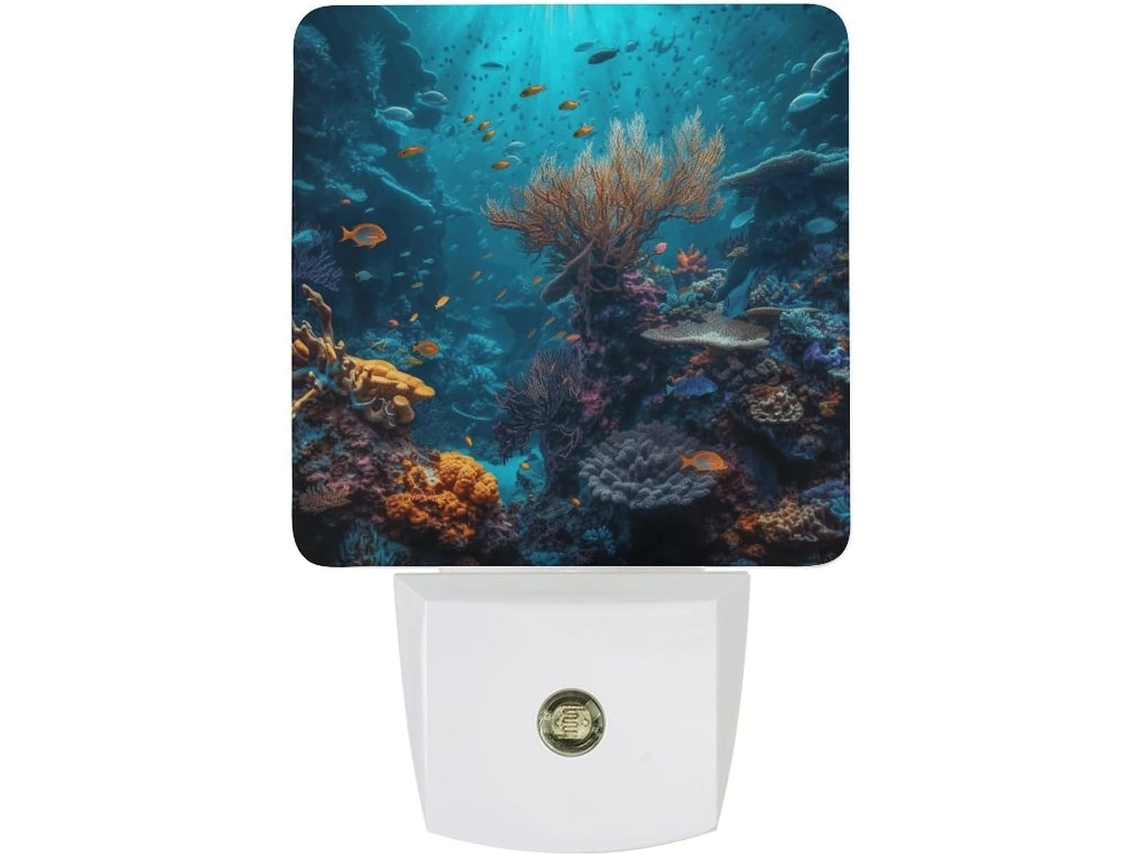 Luz noturna LED com imagem de peixe marinho, sensor crepuscular, tomada de parede, luz noturna