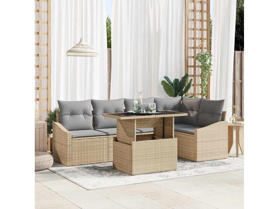 Vidaxl Conjunto De Sofá De Jardim Ajustável 6 Pcs Bege E Cinza Claro