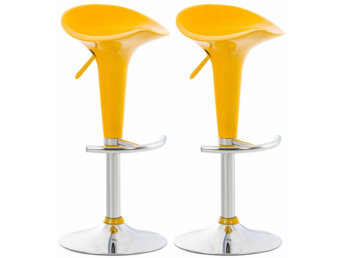 Conjunto de 2 banquetas de bar giratórias e com altura ajustável, na cor amarela (Tdb10026)