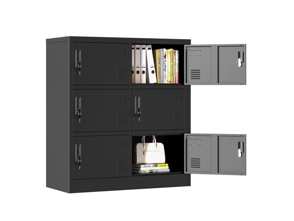Armário De Metal 6 Portas Para Escritório, Academia, Escola E Casa - Preto (100x90x40 Cm).