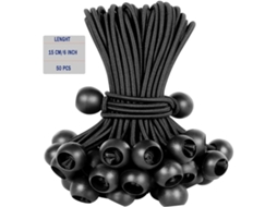 Pacote Com 50 Bolas Elásticas Pretas Com Resistência Aos Raios Uv, Ideais Para Fixação Em Barracas, Postes E Cabos. Cor: Preto (15 Cm / 6 Polegadas).