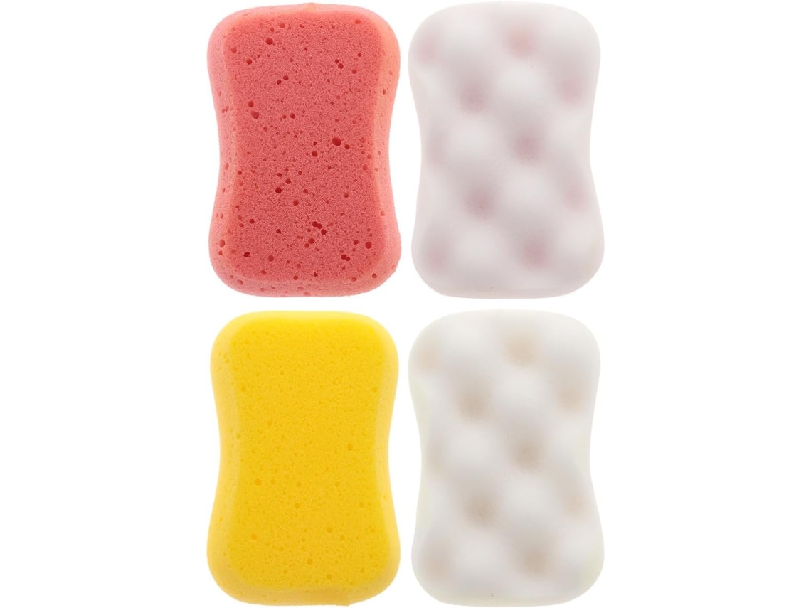 Conjunto de 4 esponjas de banho esfoliantes, esponja de massagem para a pele, para uso doméstico.