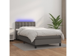 Cama Box Spring C/ Colchão/led 80x200 Cm Couro Artificial Cinza