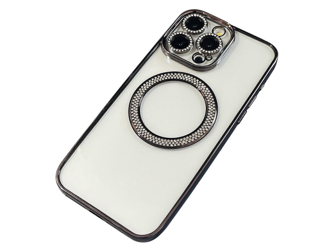 Capa Para Iphone 15 Pro Compatível Com Magsafe Com Decoração Em Strass Tpupc
