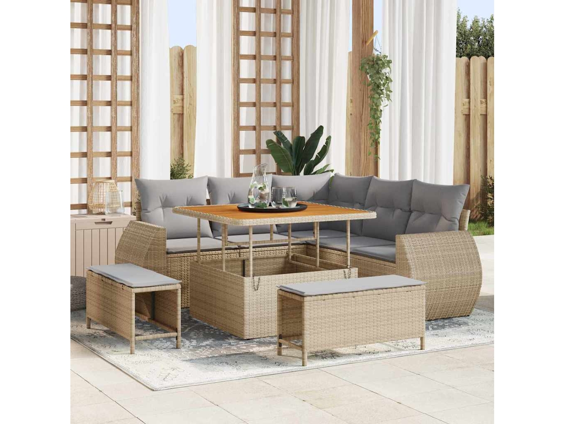 Vidaxl Conjunto De Sofá De Jardim 8 Unid. Bege Vime Pe