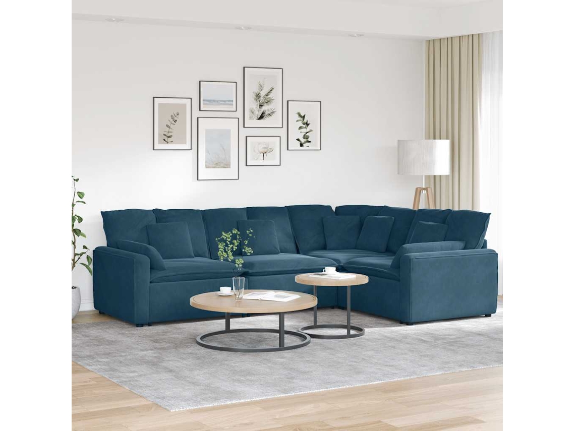 Vidaxl Sofá Modular Com Almofadas Veludo Azul