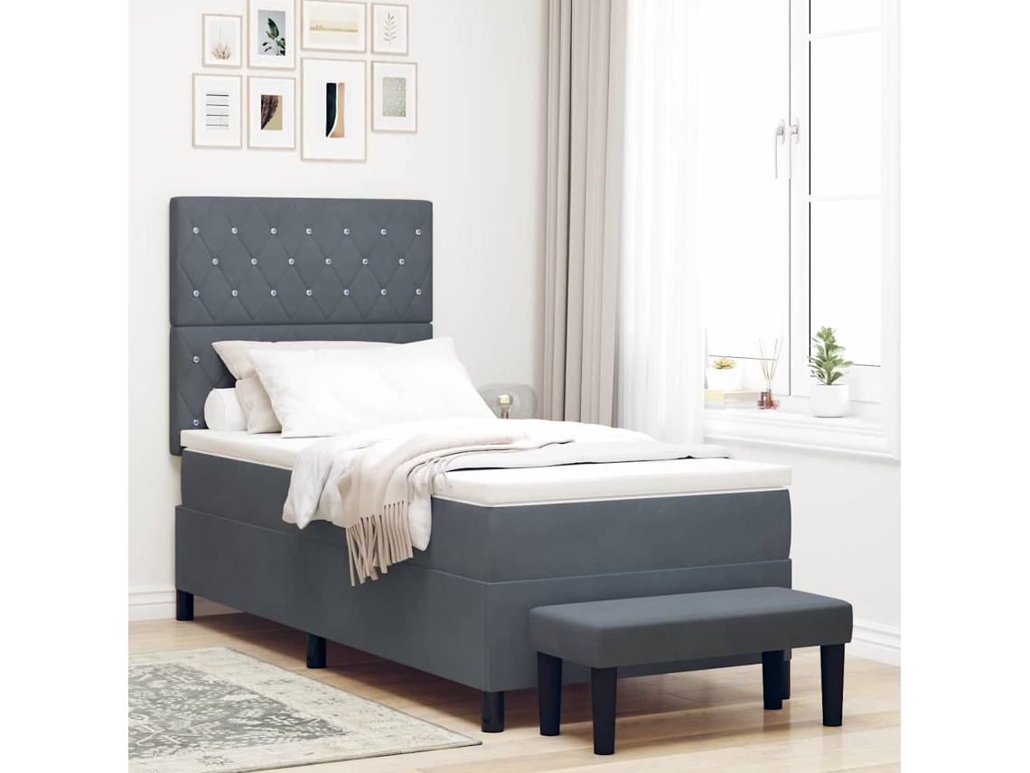 Vidaxl Cama Box Com Cabeceira Cinzento Escuro 190 X 90 Cm Veludo