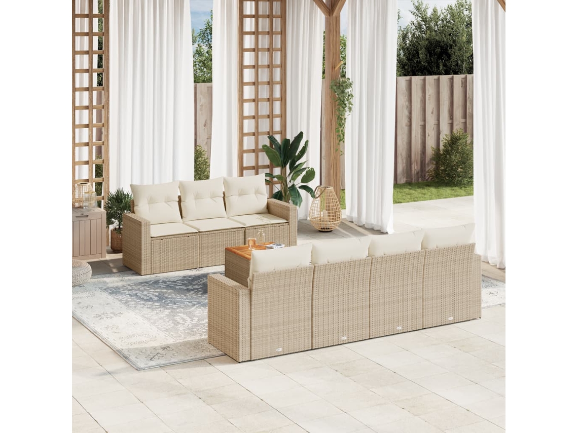 Vidaxl 8 Pcs Conjunto De Sofás P/ Jardim Com Almofadões Vime Pe Bege