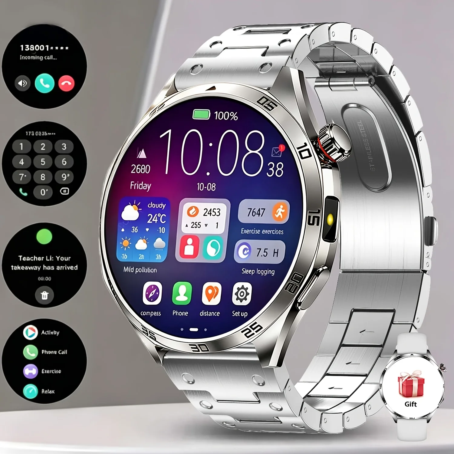 (prateado) Novo Smartwatch Elegante Com Diversas Funcionalidades
