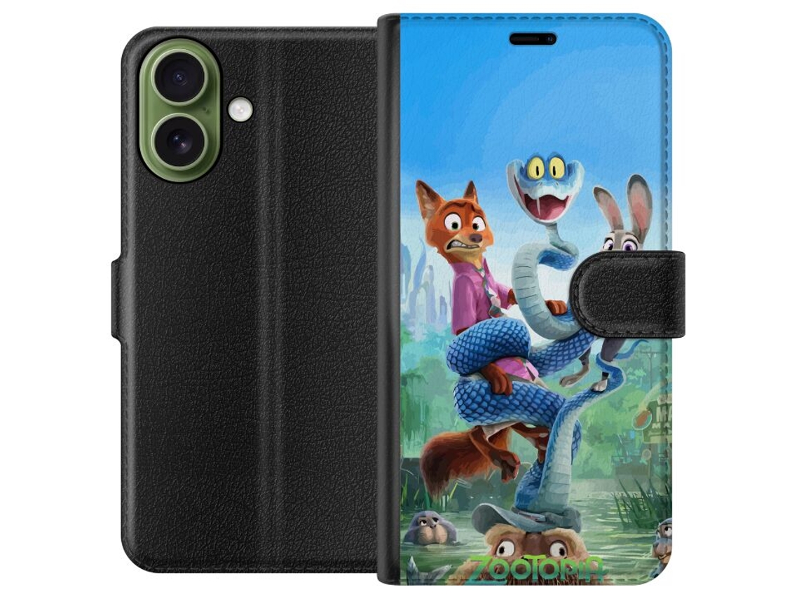 Capa Carteira Compatível Com Apple Iphone 17. Nick Wilde E Judy Hopps Se Equilibram Em Uma Grande Cobra Azul Em Um Cenário De Selva.