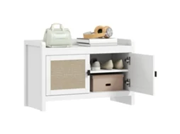 Banco para sapatos com portas frontais em rattan e prateleira retrátil para hall de entrada ou quarto, 80x35x52 cm, branco e bege.