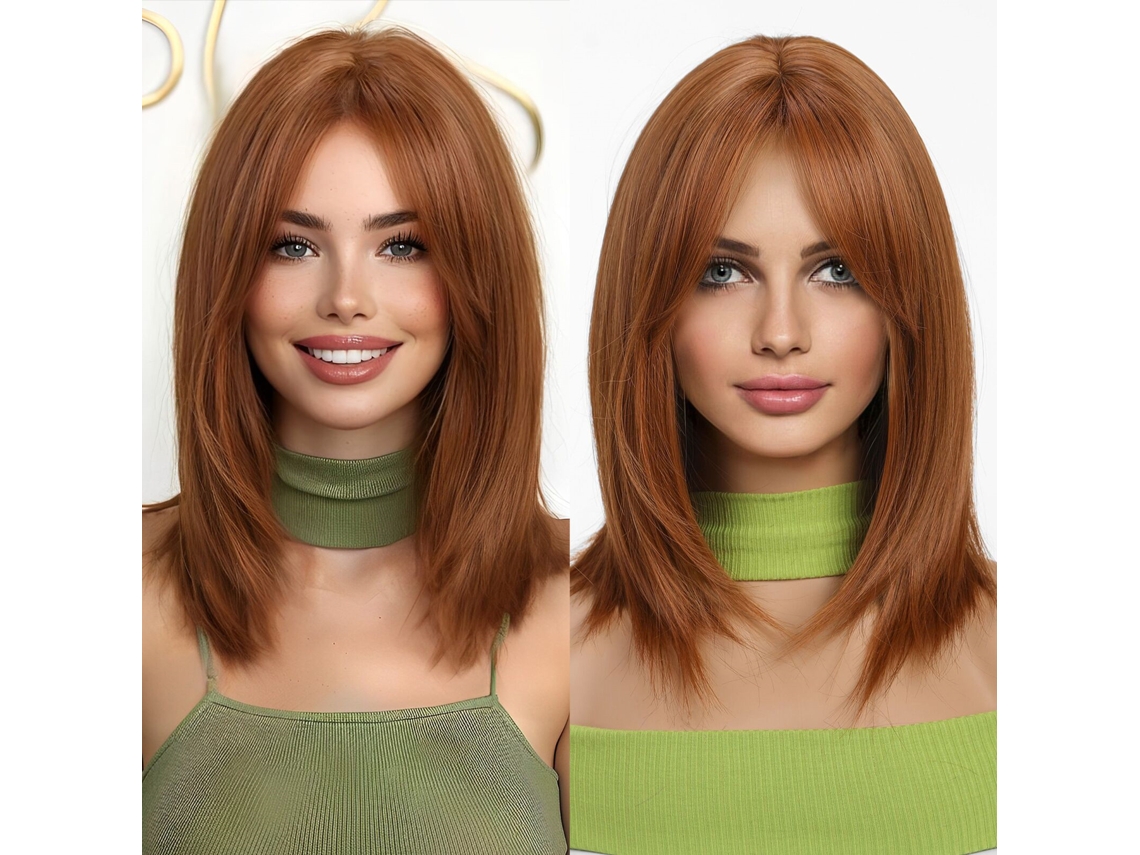 Peruca curta, lisa, natural e volumosa para mulheres, ideal para festas e uso diário.