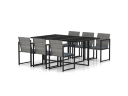 Vidaxl 7 Pcs Conjunto Jantar Exterior Com Almofadões Vime Pe Cinzento