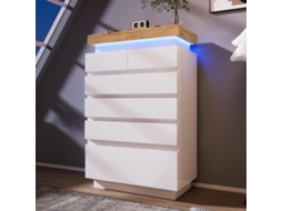 Cômoda Com Acabamento Brilhante, Aparador Com 6 Gavetas, Iluminação Led, Móvel Multifuncional Para Sala De Estar E Quarto,