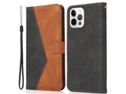 Capa Em Couro Pu Para Apple Iphone 16 Pro Max - Preto Castanho