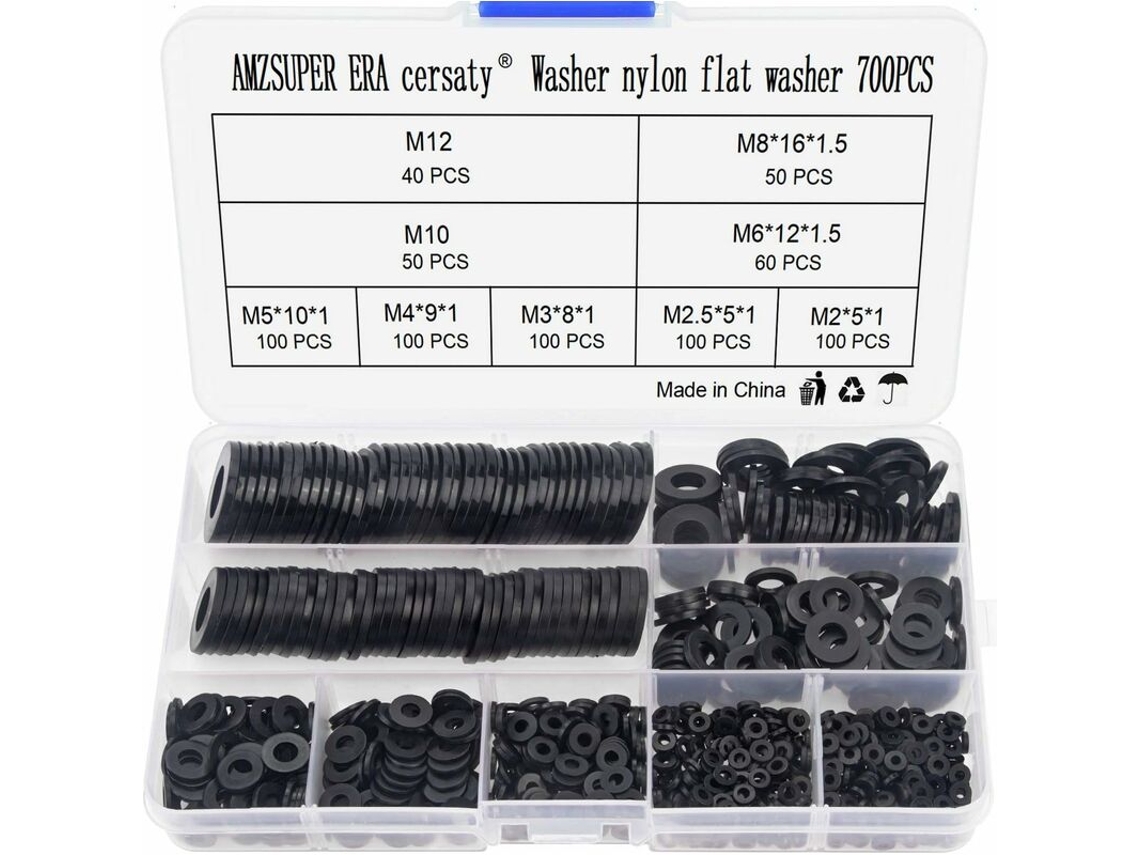 Kit com 700 Arruelas de Nylon Pretas, com Caixa AQUAFORGE