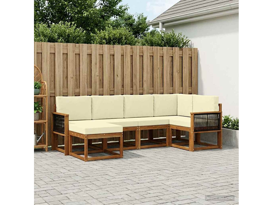 Vidaxl Conjunto De Sofás Para Exterior 6 Unid. Natural E Creme