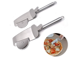 Cortador de pizza multifuncional 4 em 1, aço inoxidável 430, 2 peças, para pizza, bolos e carne.
