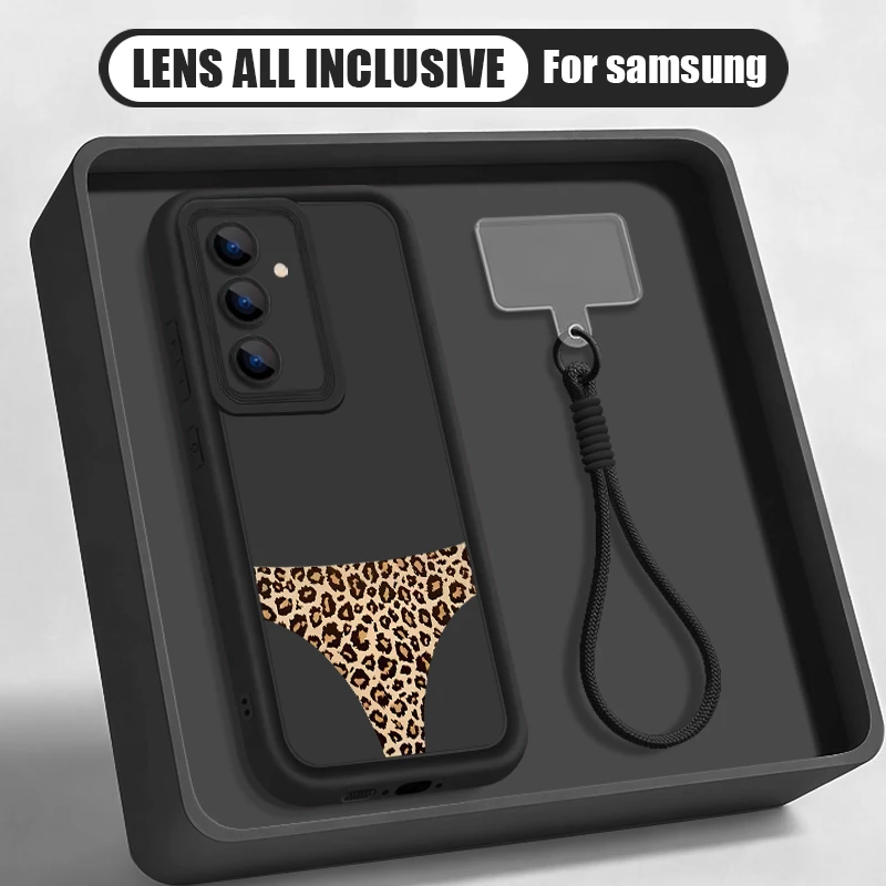 Capa Para Celular Galaxy A16 5g Com Cordão (preta), Estampa De Leopardo.