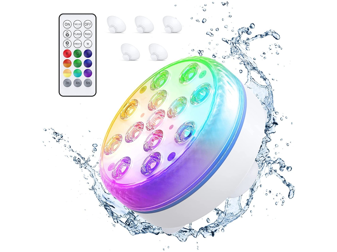 Luz Subaquática Led Impermeável Ip68 Com Controle Remoto Rf, 13 Leds 16 Cores Com Ventosas E Ímã Para Piscinas E Aquários
