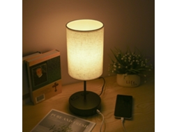 2026 lâmpada de Mesa Shineslay para Quarto com Interruptor Táctil, Lâmpada Led E27, 2 Portas Usb e 2 Tomadas