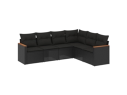Conjunto Sofás de Jardim 6 Pcs com Almofadões Vime Pe Preto MAISON EXCLUSIVE (6 pcs)