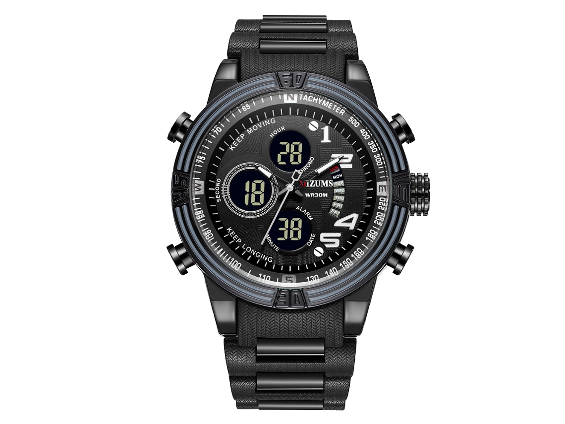 Reloj Electrónico Deportivo Hombre Correa Acero Plástico Impermeable Negro Blanco