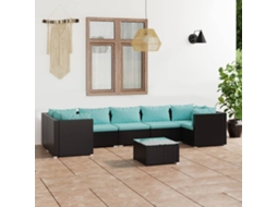 Vidaxl 8 Pcs Conjunto Lounge De Jardim C/ Almofadões Vime Pe Preto