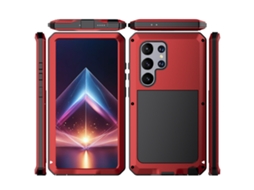 Compatível Com Samsung S/2425, Capa Protetora Tripla À Prova De Metal, Vermelha S24