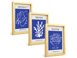 Composição De Quadrospôsteres Azuis Elegantes Moldura Dourada Imagens Para Um Quarto Infantil Espelharte (3 Peças 20x30 Cm)