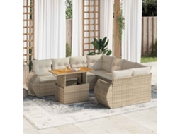 Vidaxl 9 Pcs Conjunto De Sofás P/ Jardim Com Almofadões Vime Pe Bege