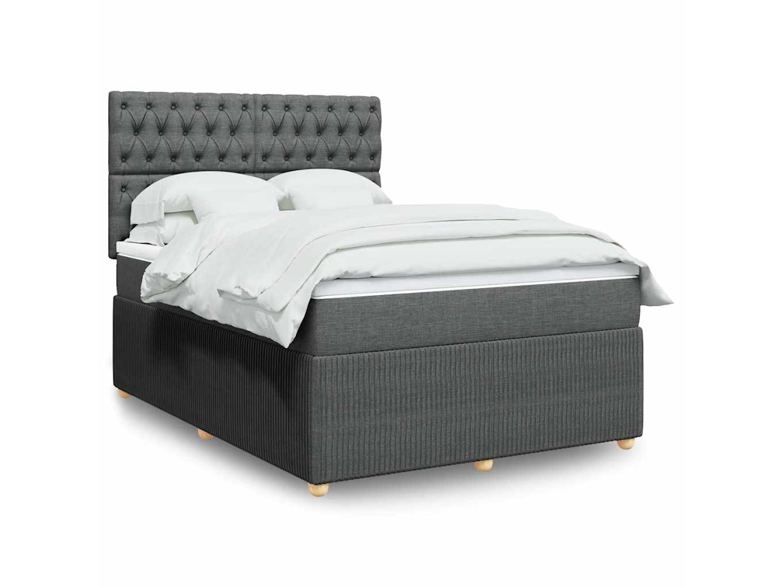 Vidaxl Cama Com Molas/colchão 160x200 Cm Tecido Cinzento-escuro