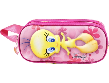 Estojo Duplo TWEETY (PIU-PIU) Pink Flowers 3D (Rosa - 10x22.5x7cm)