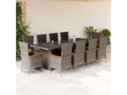 Vidaxl 11 Pcs Conjunto Jantar P/ Jardim C/ Almofadões Vime Pe Cinzento