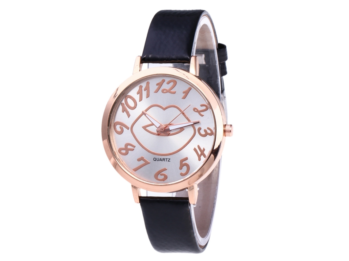 Relógio de Pulso Feminino de Quartzo com Pulseira Pu Estilo Moderno e Simples (preto)