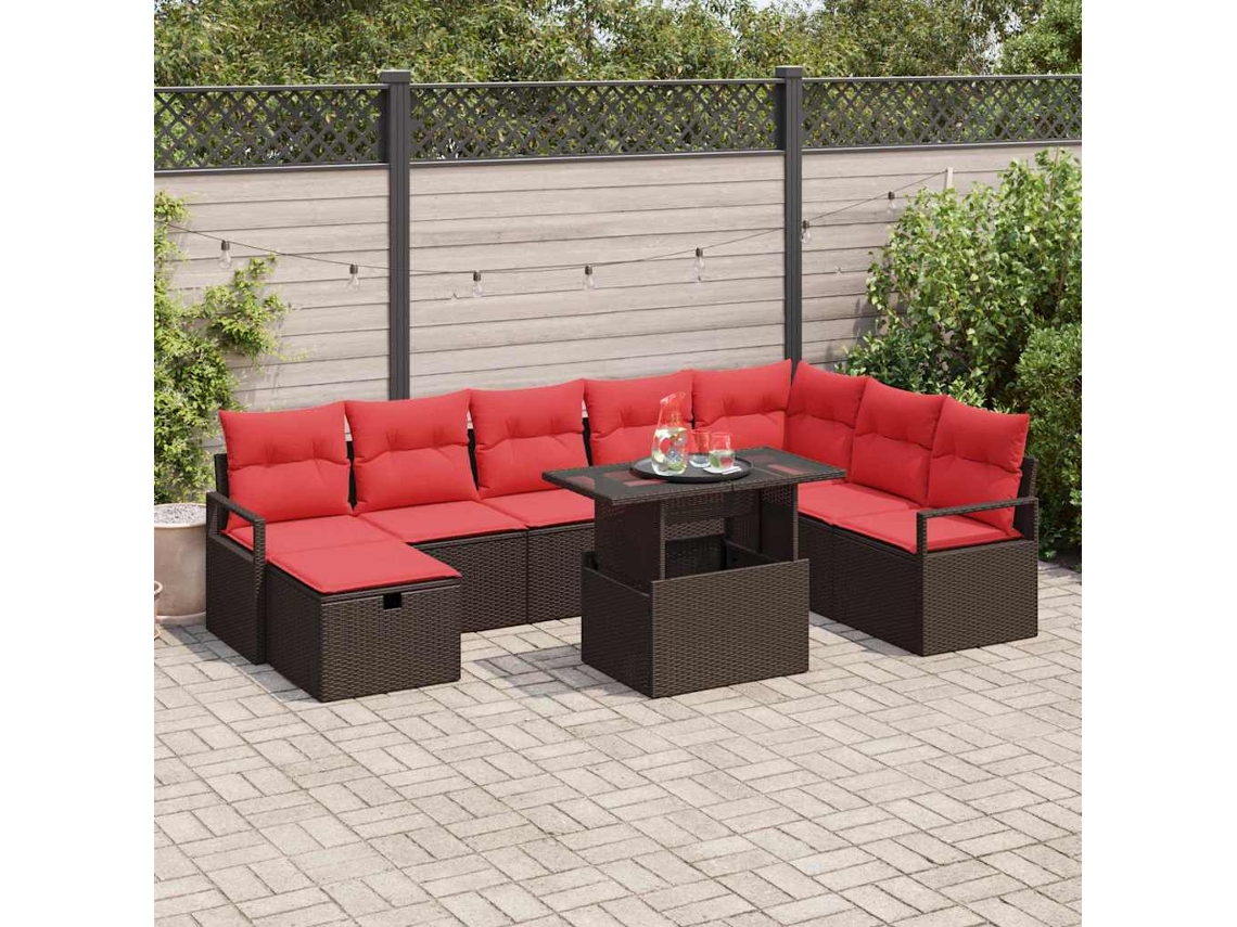 Vidaxl Conjunto De Sofá De Jardim 9 Unid. Castanho Vime Pe
