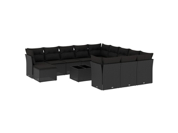 Conjunto de 13 Sofás de Jardim com Almofadões Vime Pe Preto MAISON EXCLUSIVE