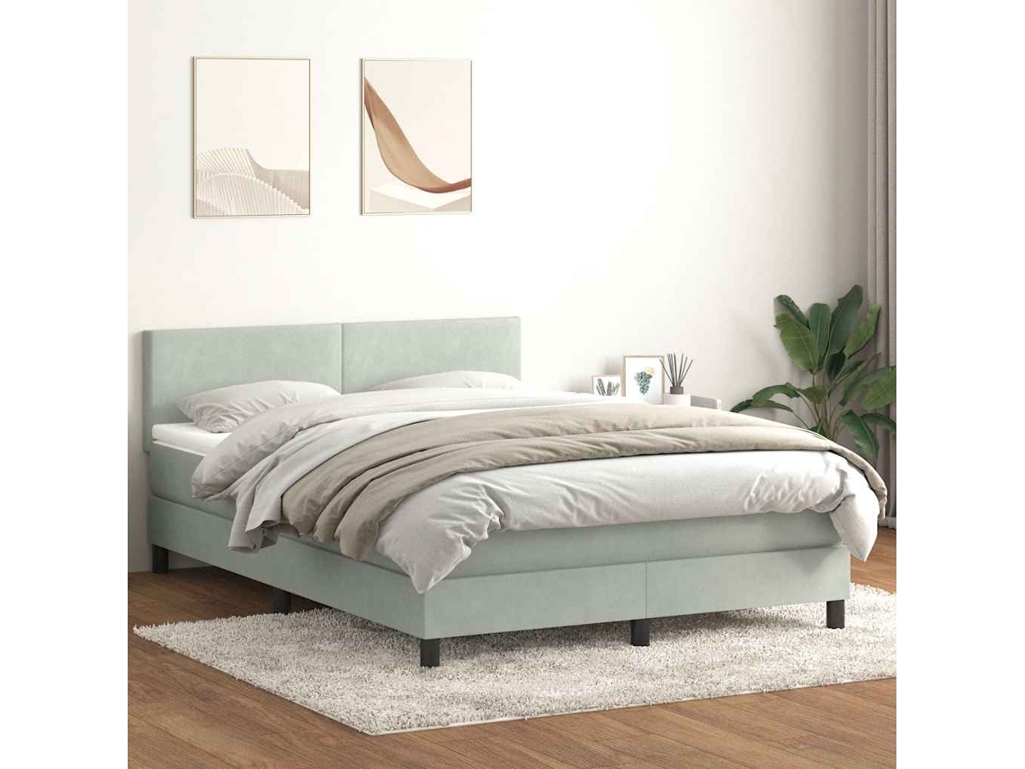 Vidaxl Cama Box Spring C/ Colchão E Led 160x220 Cm Veludo Cinzento-claro