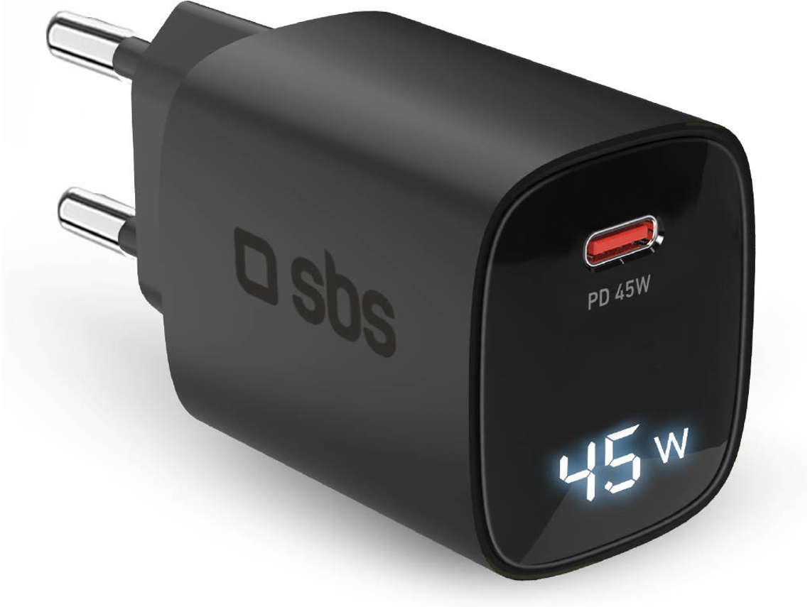 Carregador SBS GAN (Equipado com um Ecrã LCD - Tomada Europeia)