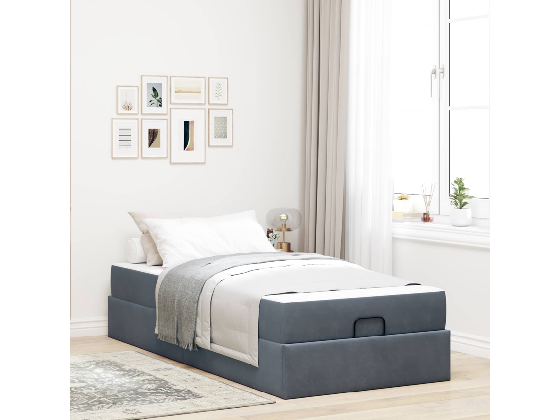 Vidaxl Estrutura De Cama Com Colchão 2 Unid. Cinza Escuro Veludo