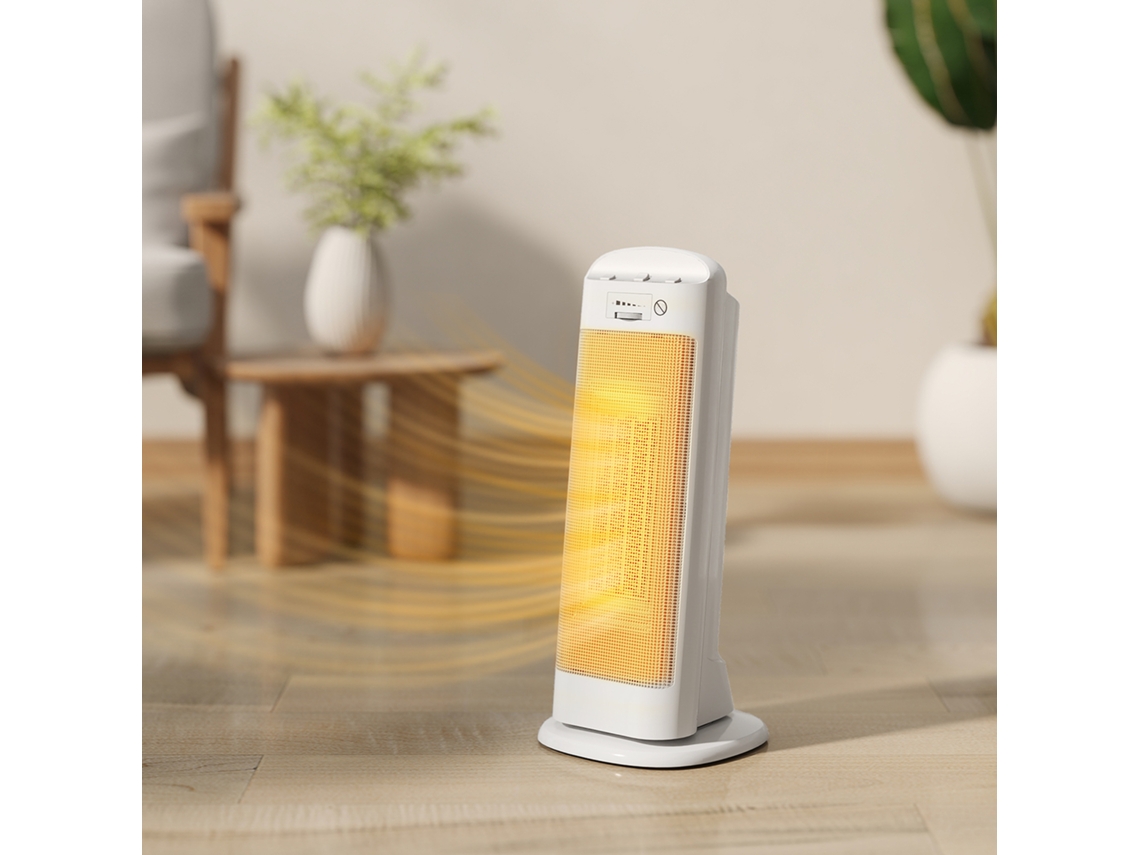 Aquecedor Elétrico de Baixo Consumo 2000w Ptc com 4 Modos Termóstato Regulável Oscilação 55° 20x20x49 Cm Branco