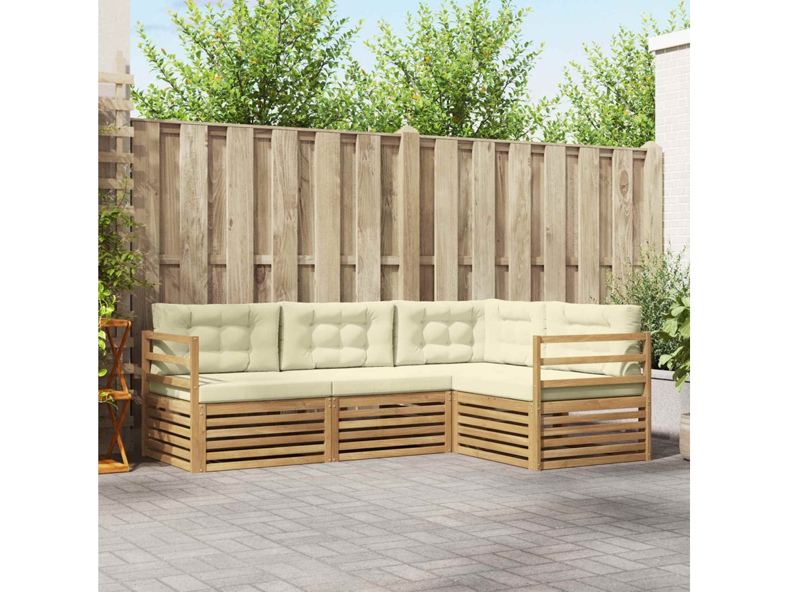 Vidaxl Conjunto De Sofás Para Exterior 4 Unid. Branco E Creme