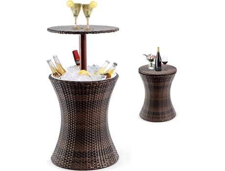 Mesa Isotérmica Em Rattan Dreamade Com Balde De Gelo 17l, Bar Refrigerado Altura Ajustável Para Exterior, Estilo Vime, Para Festa, Piscina, Pátio
