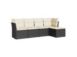 Conjunto de 5 Sofás de Jardim com Almofadões Vime Pe Preto MAISON EXCLUSIVE (5 pcs)