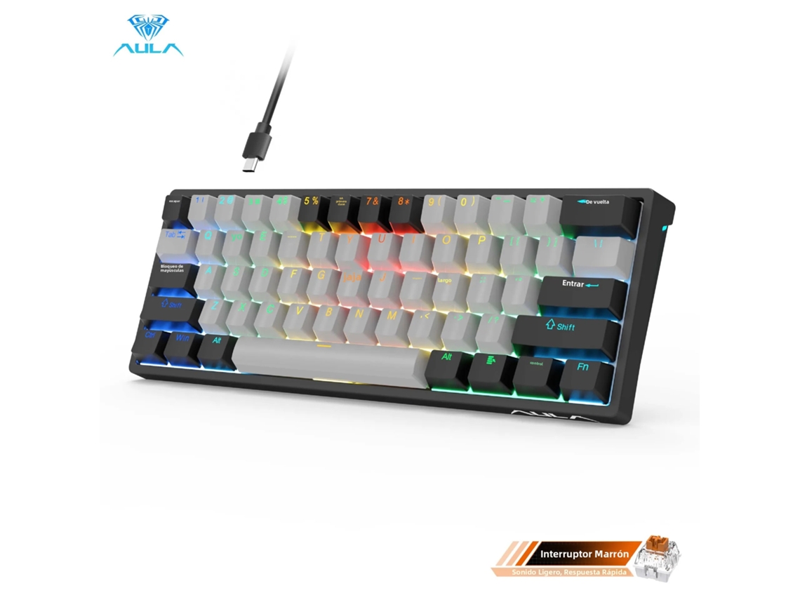 Teclado Mecânico Para Jogos Com Retroiluminação Rgb (preto/cinza), Interface Usb Mini, 61 Teclas, Switches Vermelhos.
