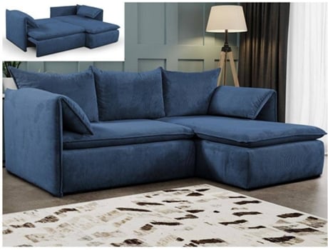 Sofá Cama Teodora PASCAL MORABITO (Azul Escuro - Tecido e Veludo - 230x166x91 cm/Dimensões da cama: 120 – 139 cm)