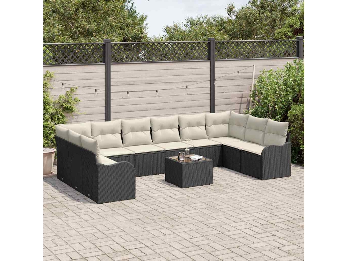 Vidaxl Conjunto De Sofá De Jardim 11 Pcs Preto E Branco Vime Pe