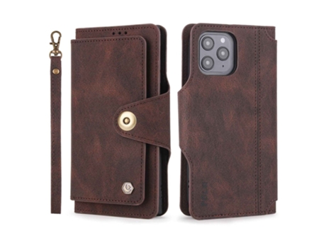 Capa Pega Para Iphone 12 Pola Pele Sintética Com Porta-cartões Castanho