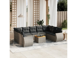 Vidaxl 10 Pcs Conjunto Sofás De Jardim C/ Almofadões Vime Pe Cinzento