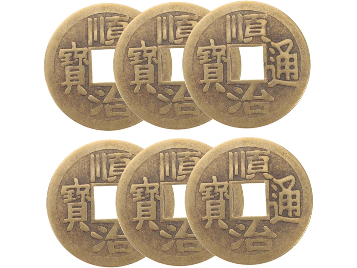 Conjunto 6 Moedas Antigas Latão Artesanato Diy Acessórios Design Chinês Decoração Amuleto Hobbies Projetos GOKOCO